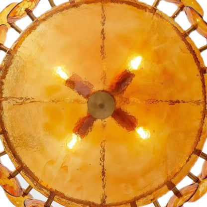 RoyaleGlow Modern Amber Glass Disc Chandelier Hanging Light Fixture For Dining Room