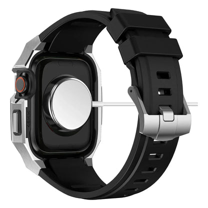 RoyaleGlow AP9009 Fluororubber Band Stainless Steel Case For Apple Watch