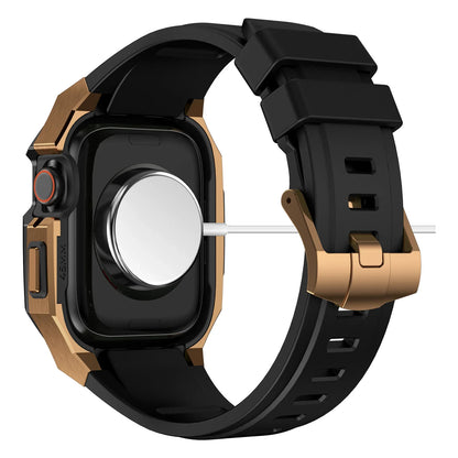 RoyaleGlow AP9009 Fluororubber Band Stainless Steel Case For Apple Watch