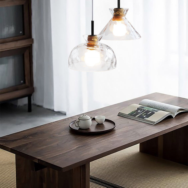 RoyaleGlow Modern Textured Glass Pendant Light with Wood Detail