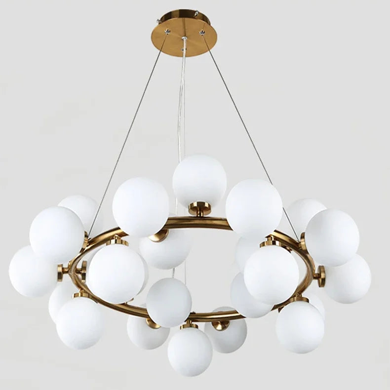 LuxRoyale Modern Gold Chandelier with White Glass Globes for Living Room