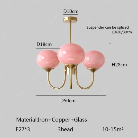 RoyaleGlow Modern Orb Chandelier with Pink Glass Shades & Gold Metal Frame