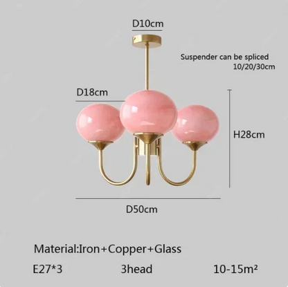 RoyaleGlow Modern Orb Chandelier with Pink Glass Shades & Gold Metal Frame