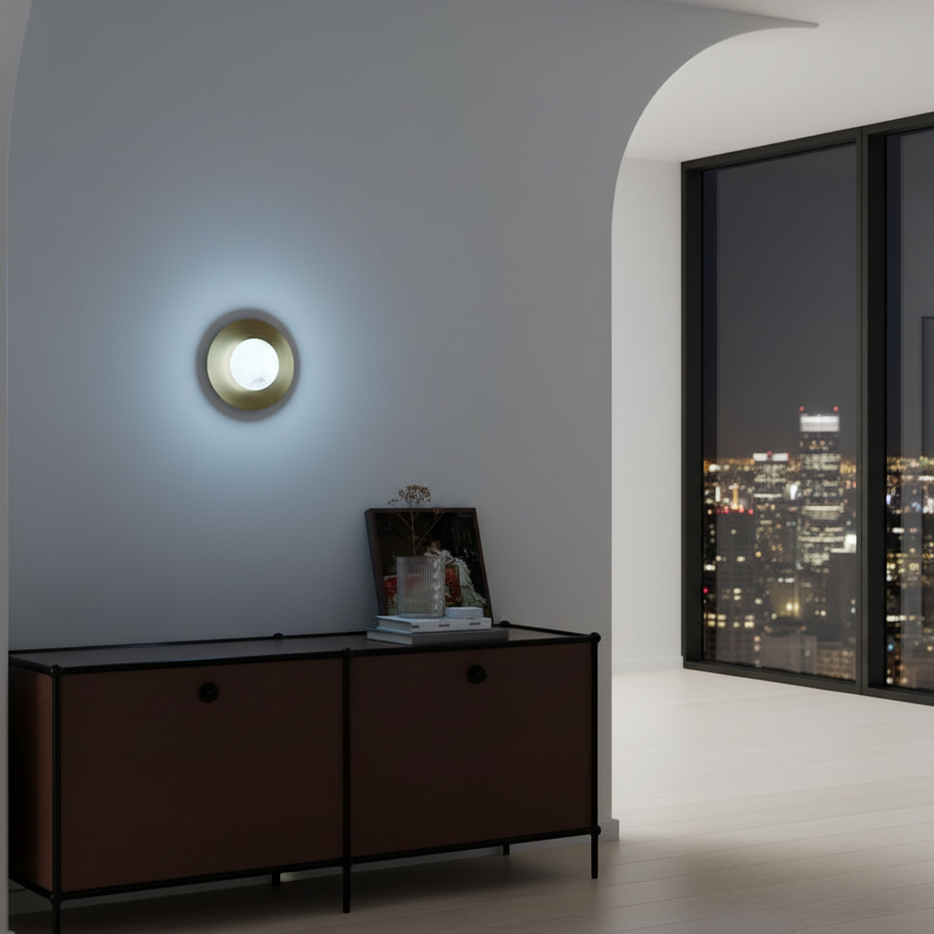 Royelux Modern Brass Round Wall Sconce - Elegant Ambient Light
