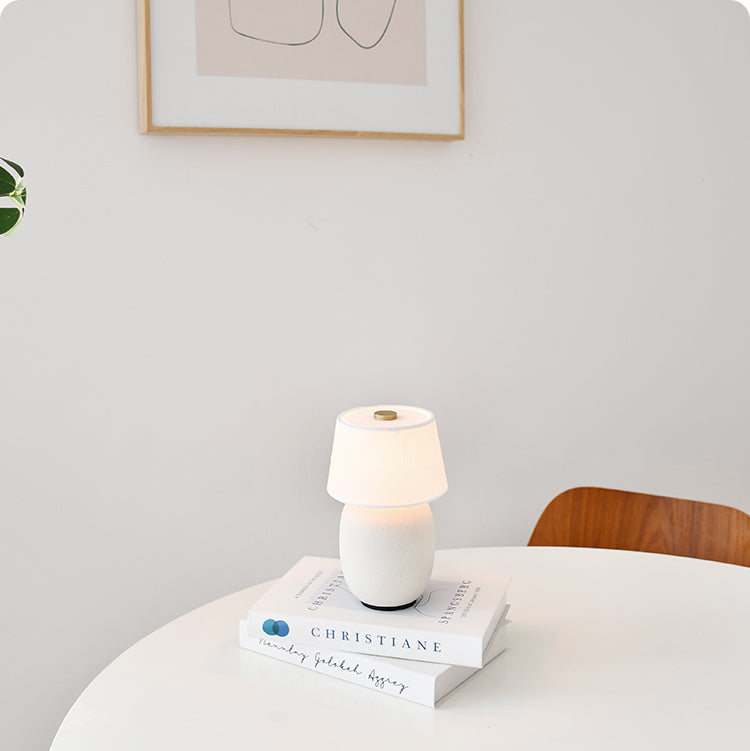 Royelux Modern Ceramic LED Bedside Table Lamp with Fabric Shade for Bedroom Nightstand