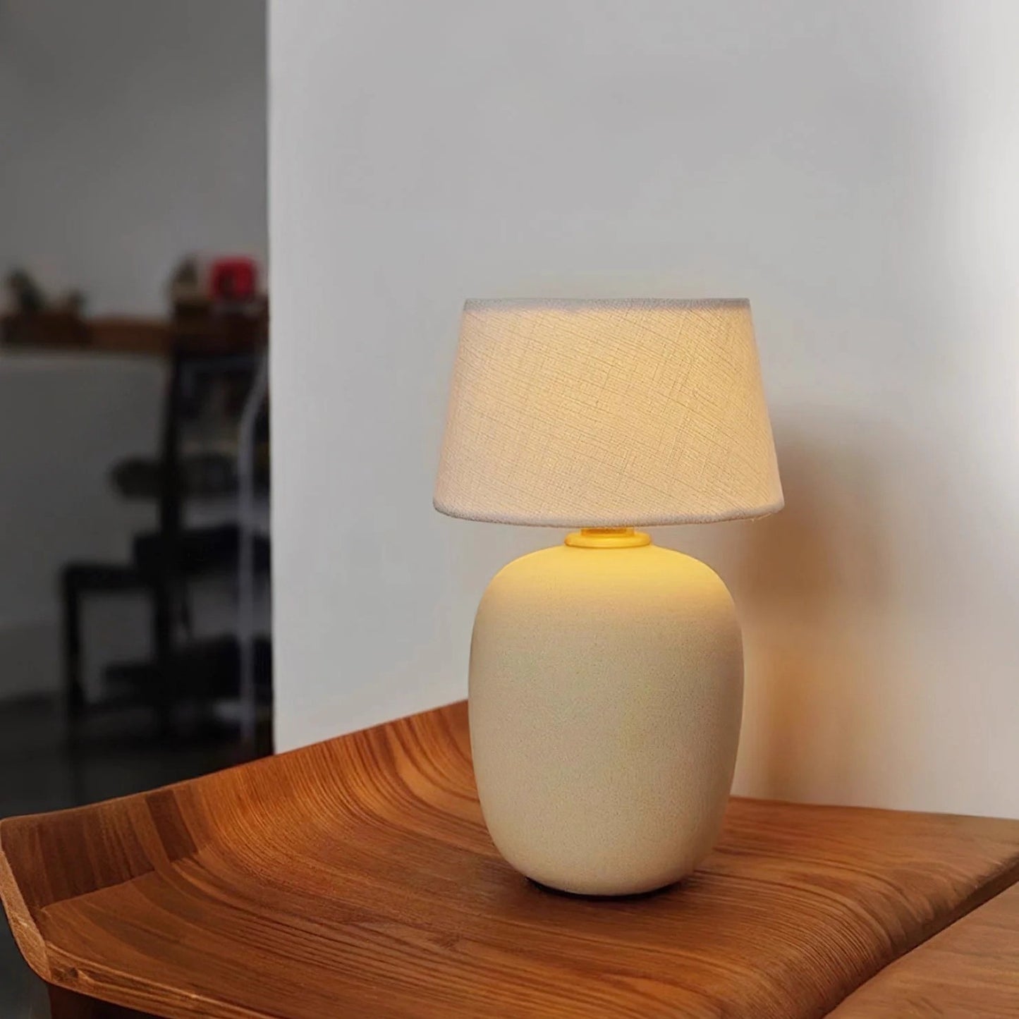 Royelux Modern Ceramic LED Bedside Table Lamp with Fabric Shade for Bedroom Nightstand