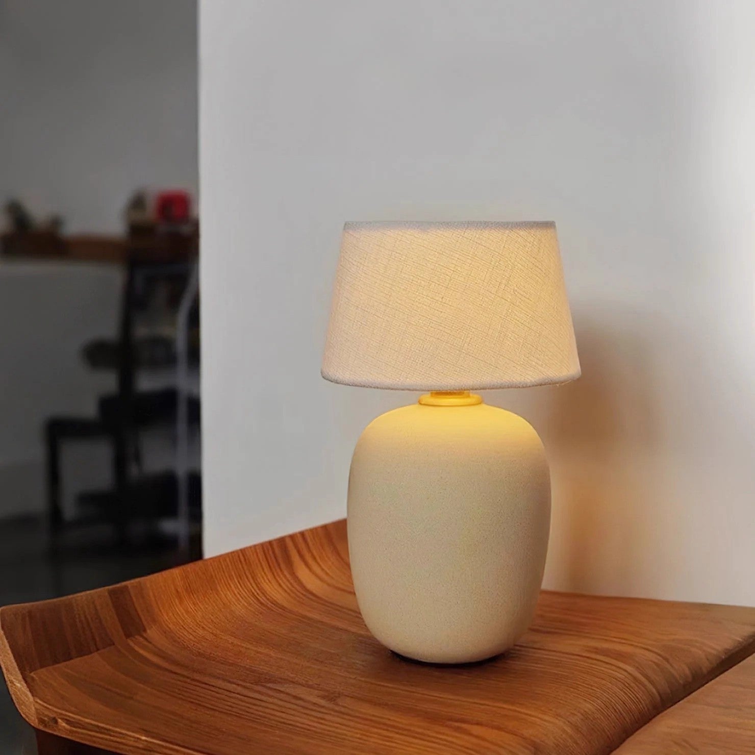 Royelux Modern Ceramic LED Bedside Table Lamp with Fabric Shade for Bedroom Nightstand