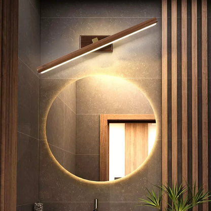 Royaleva Modern Walnut & Brass 360° Rotatable LED Wall Light, Wooden Mirror Wall Light