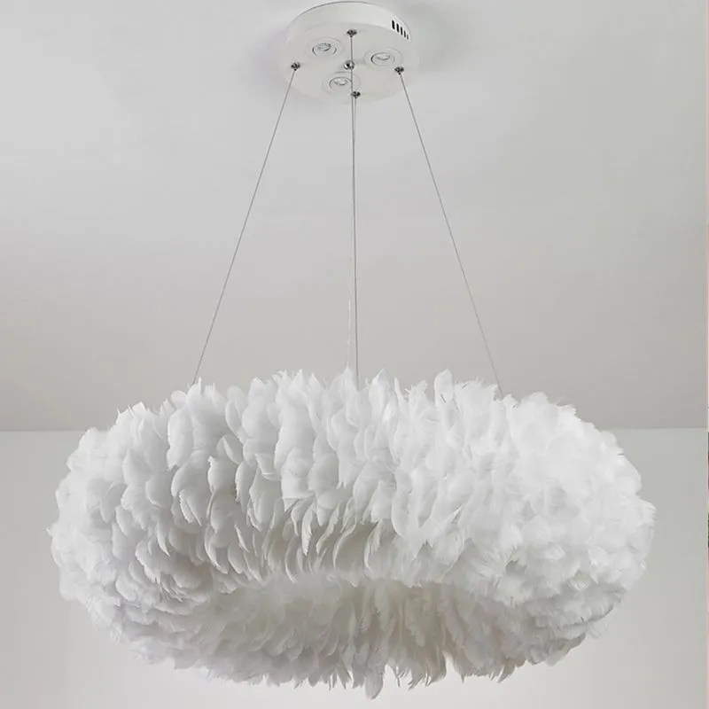 RoyaleGlow Nordic Feather Chandelier Modern LED Pendant Light for Living Room