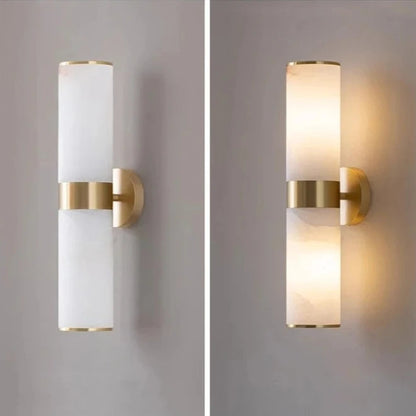 RoyaleGlow Modern Brass & Alabaster Wall Sconce - Elegant Up/Down Lighting