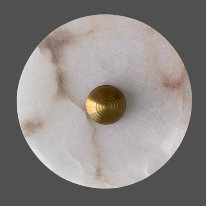 LuxRoyale Round Alabaster Wall Lamp With Fluted Brass Center And Hidden LED Glow