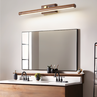 Royaleva Modern Walnut & Brass 360° Rotatable LED Wall Light, Wooden Mirror Wall Light