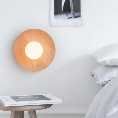 Lumora Modern Solid Wood Wall Light with Frosted Glass Globe