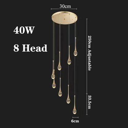LuxRoyale Waterfall Gold LED Crystal Chandelier for Staircase Entryway