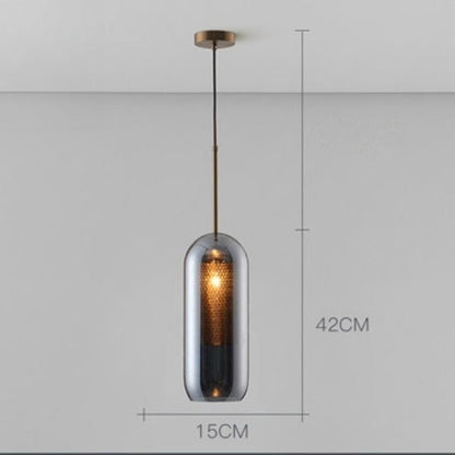 LuxRoyale Double-Layer Glass Pendant Light With Inner Mesh Core and Outer Glass Shade