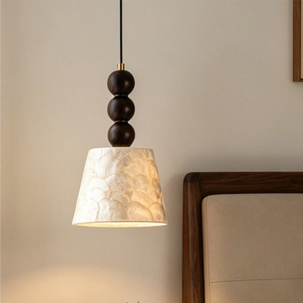 LuxRoyale Capiz Shell Pendant Light with Black Iron Beads