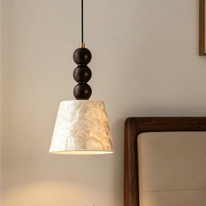 LuxRoyale Capiz Shell Pendant Light with Black Iron Beads