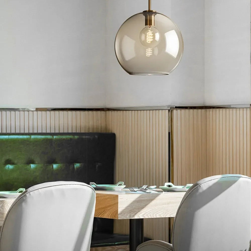 LuxRoyale Modern Glass Globe Pendant Light with Brushed Gold Accent