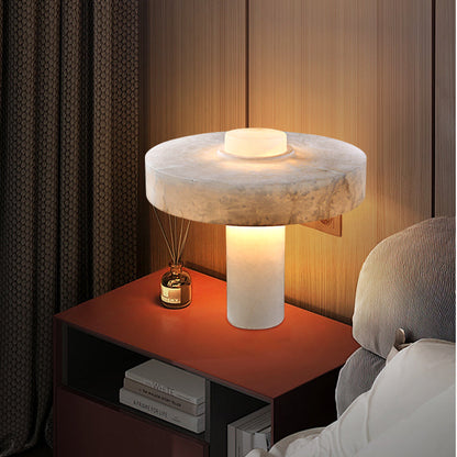 LuxRoyale Genuine Alabaster Accent Lamp - Sculptural Stone Table Light