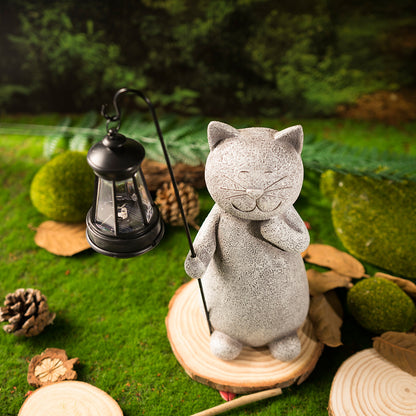 Lumora Outdoor Illuminated Resin Cat Garden Statue- Sunset Activated Warm Glow Decor