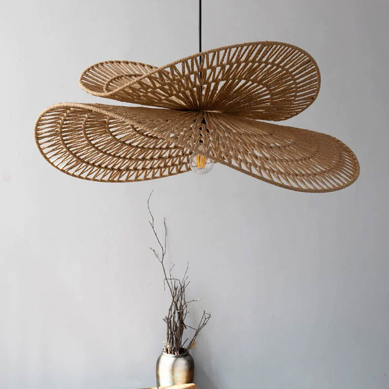 LuxRoyale Handwoven Rattan Pendant Light-Organic Petal Design Ceiling Lamp