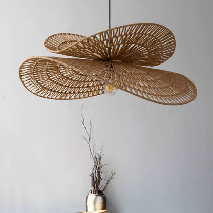 LuxRoyale Handwoven Rattan Pendant Light-Organic Petal Design Ceiling Lamp