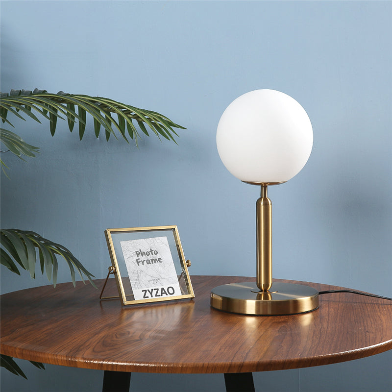 Royelux Modern Brass Table Lamp with Frosted Glass Globe for Bedroom & Office