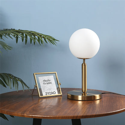 Royelux Modern Brass Table Lamp with Frosted Glass Globe for Bedroom & Office