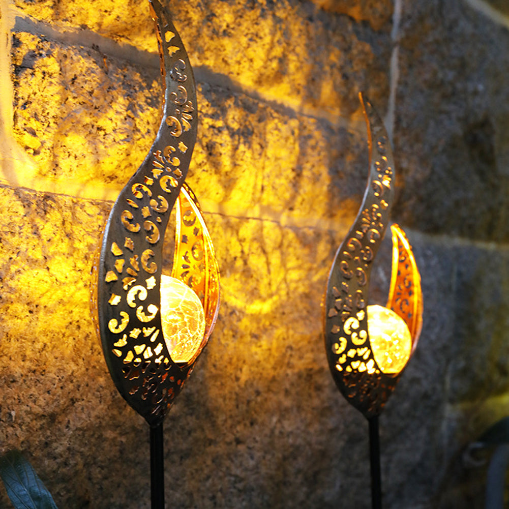 Rayvia Ornate Metal IP65 Solar Garden Stake Light with Cracked Glass Globe