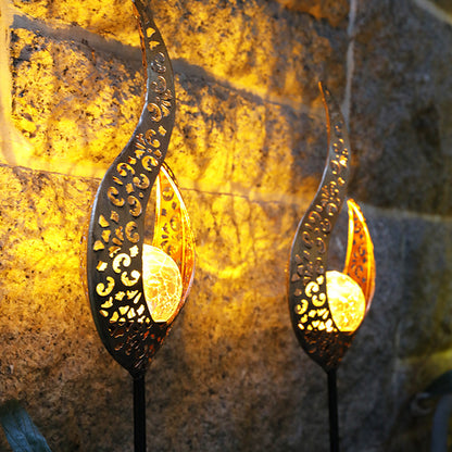 Rayvia Ornate Metal IP65 Solar Garden Stake Light with Cracked Glass Globe