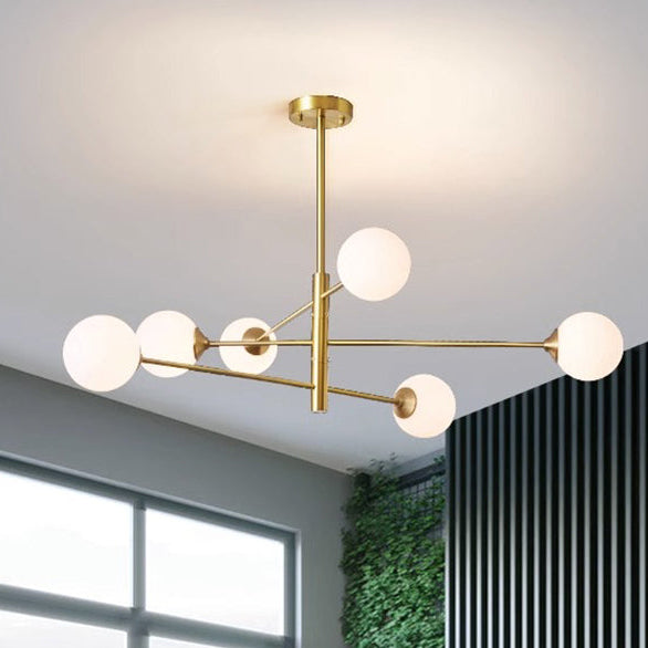 RoyaleGlow Mid-Century Modern 6-Light Gold Sputnik Chandelier with LED Glass Globes