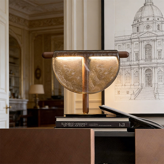 RoyaleGlow Half Moon Table Lamp Nordic Amber Glass LED Light