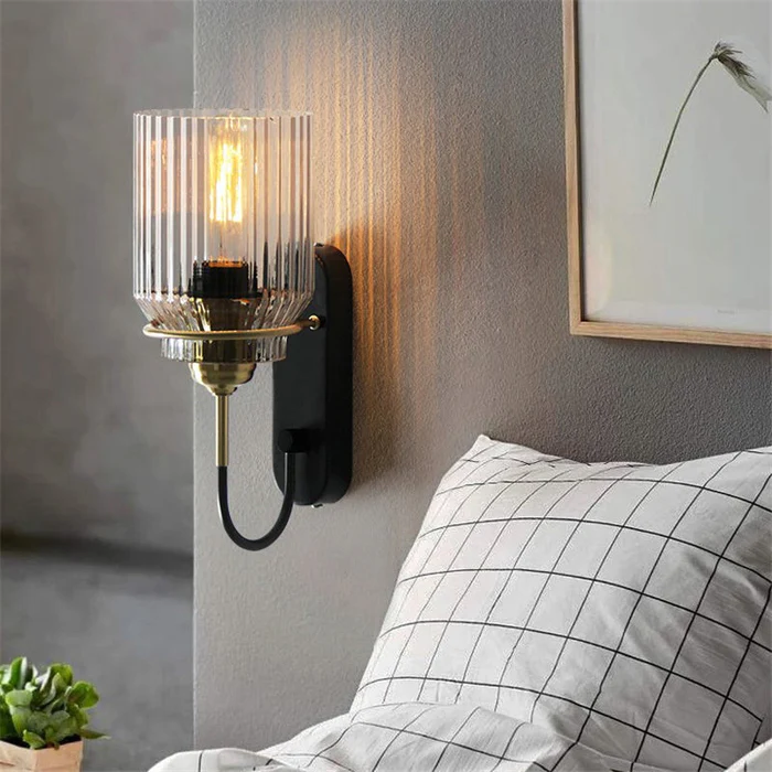 Lumora Vintage Wall Sconce With Ribbed Glass Shade - Antique Wall Light For Hallways