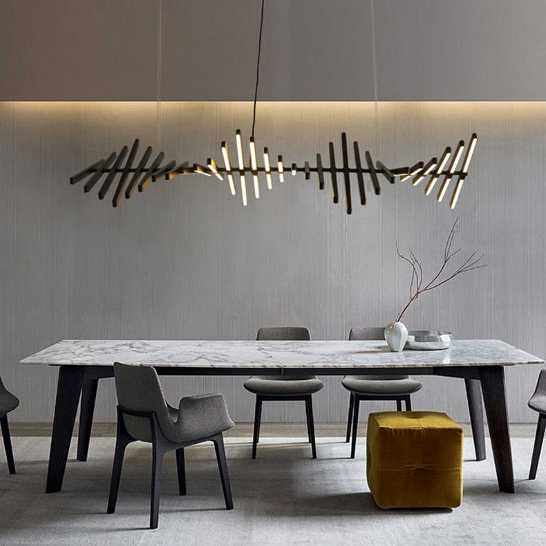 Royelux Modern Fishbone Chandelier-Black Aluminum LED Dining Room Light Fixture