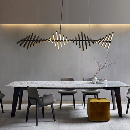 Royelux Modern Fishbone Chandelier-Black Aluminum LED Dining Room Light Fixture
