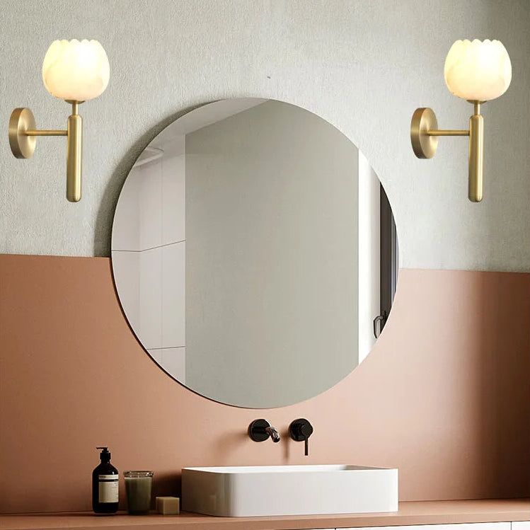Royelux Brass & Alabaster Wall Sconce - Sculptural Floral Wall Lamp