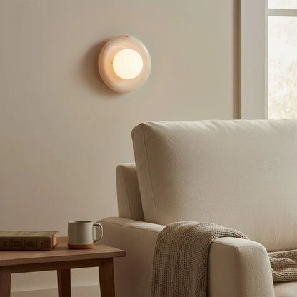 Lumora Jade Wall Sconce with Milky White Backplate and Glass Globe, Modern Luxury Lighting