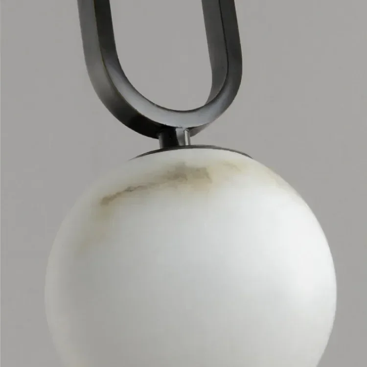 RoyaleGlow Alabaster Globe Pendant Light with Matte Black Loop Frame