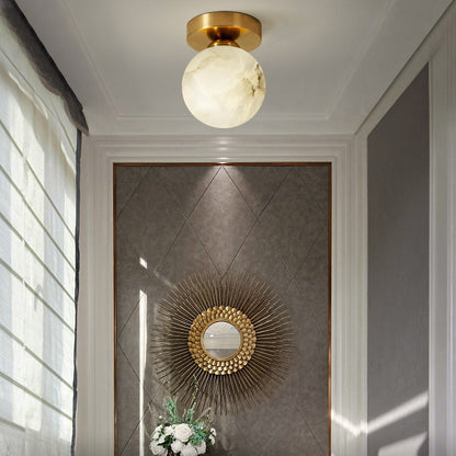 RoyaleGlow Brass & Marble Globe Flush Mount Ceiling Light