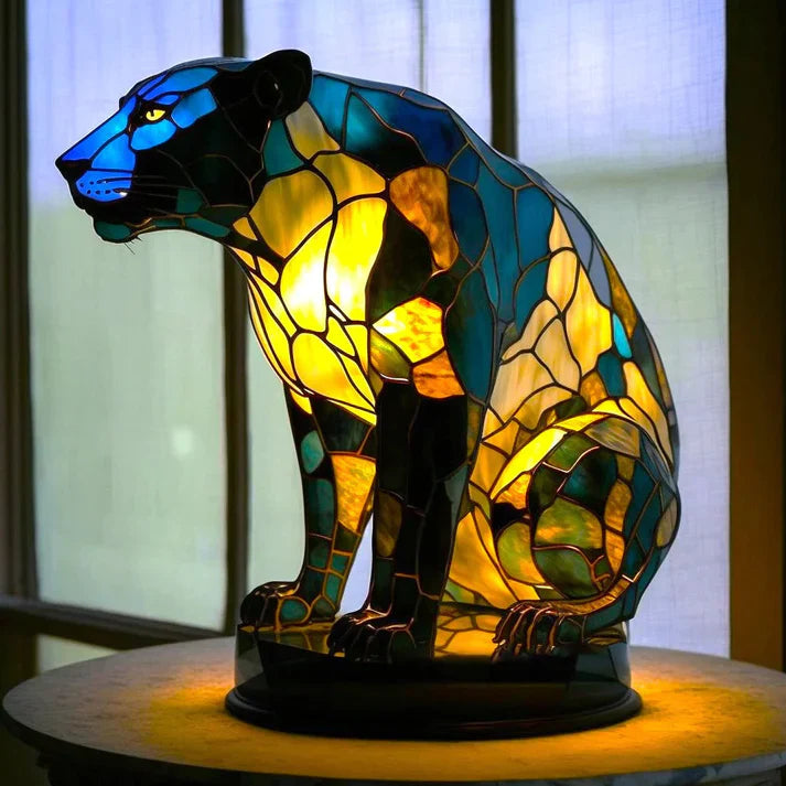 Royaleva WildCraft Animal Light Sculptures – Stained Glass LED Art Lamp - Jaguar