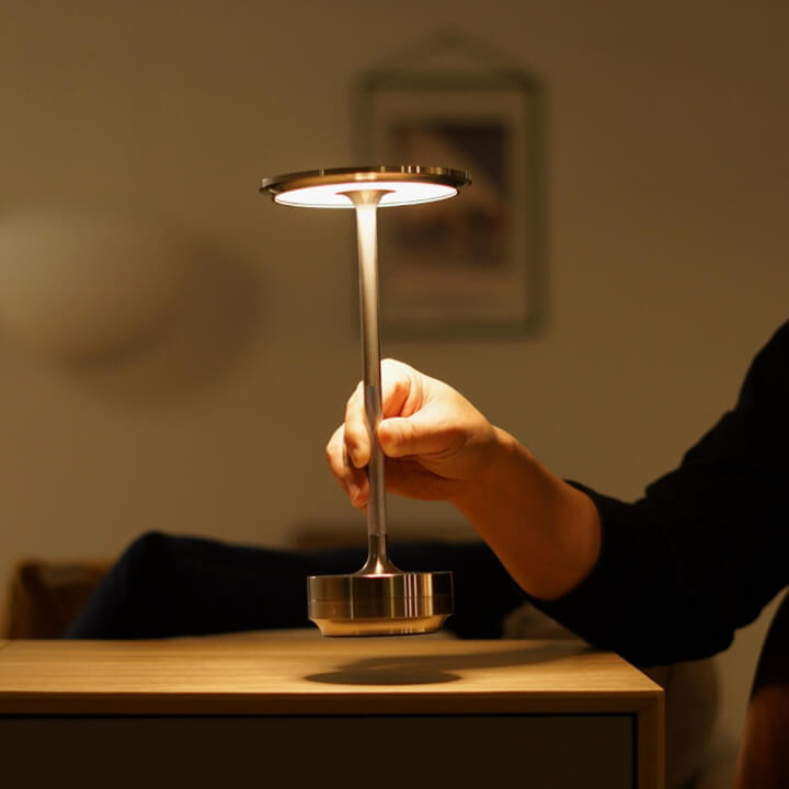 Luxlive Cordless Ambient Table Lamp - Metallic, Waterproof, Adjustable Brightness - Gold