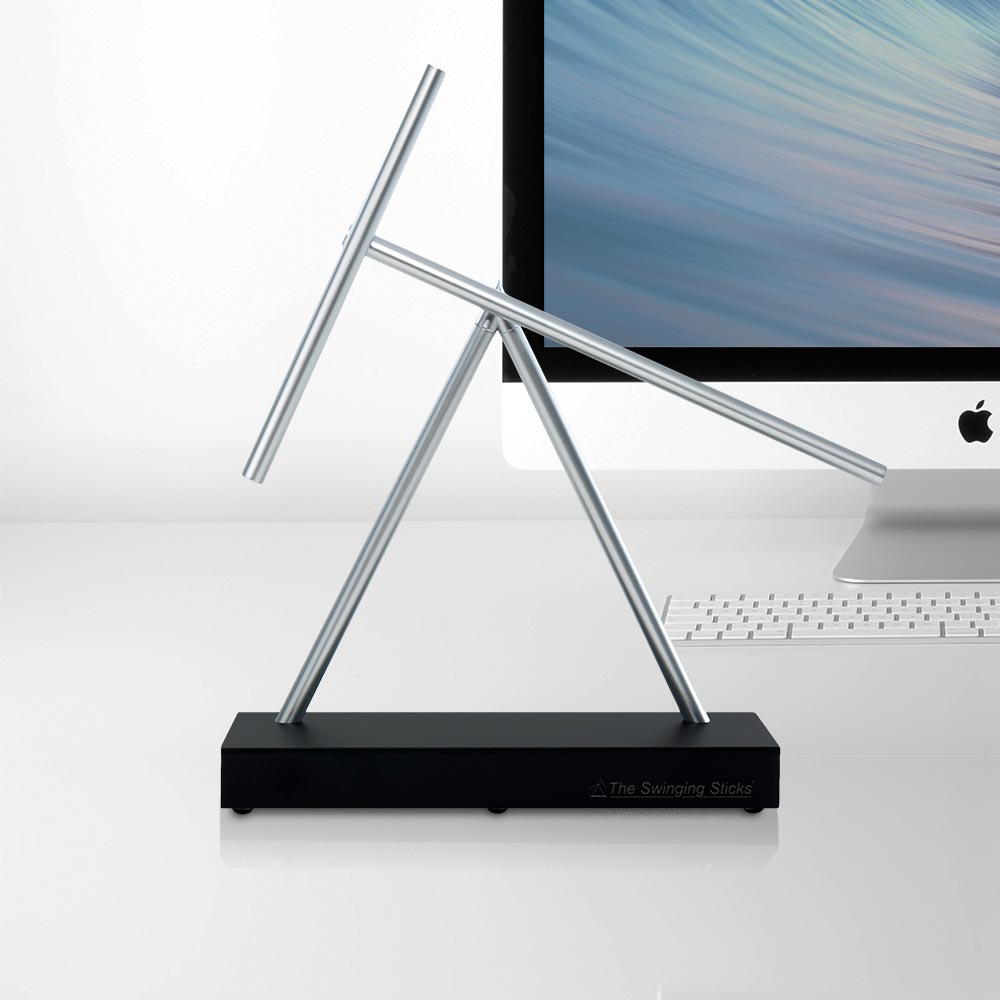Royelux Aluminum Kinetic Desk Sculpture - Perpetual Motion Art with Wood Base
