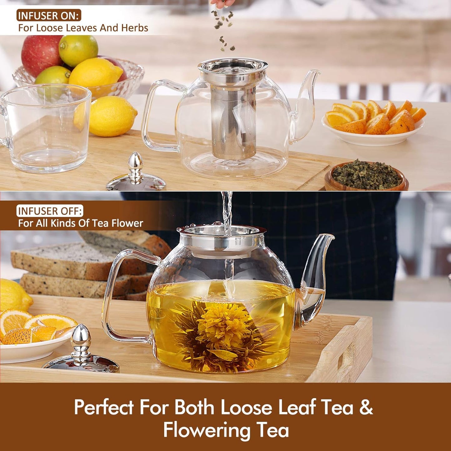 Luxora Blooming And Loose Leaf 1000ml Glass Teapot With Removable Infuser
