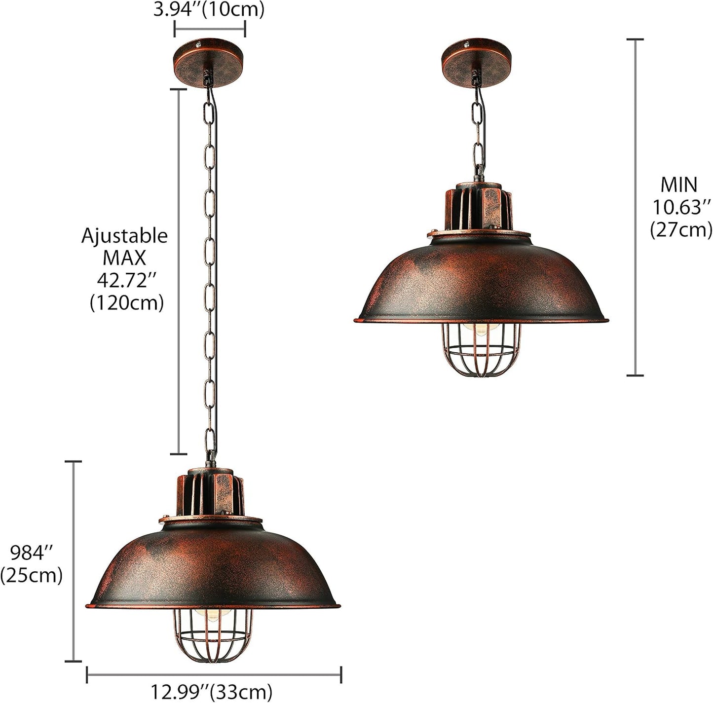 LuxRoyale Industrial Farmhouse Pendant Light Distressed Copper Black Finish