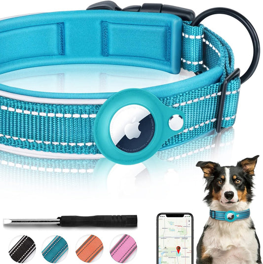 RoyaleGlow AirTag Dog Collar with Reflective Safety Stitching