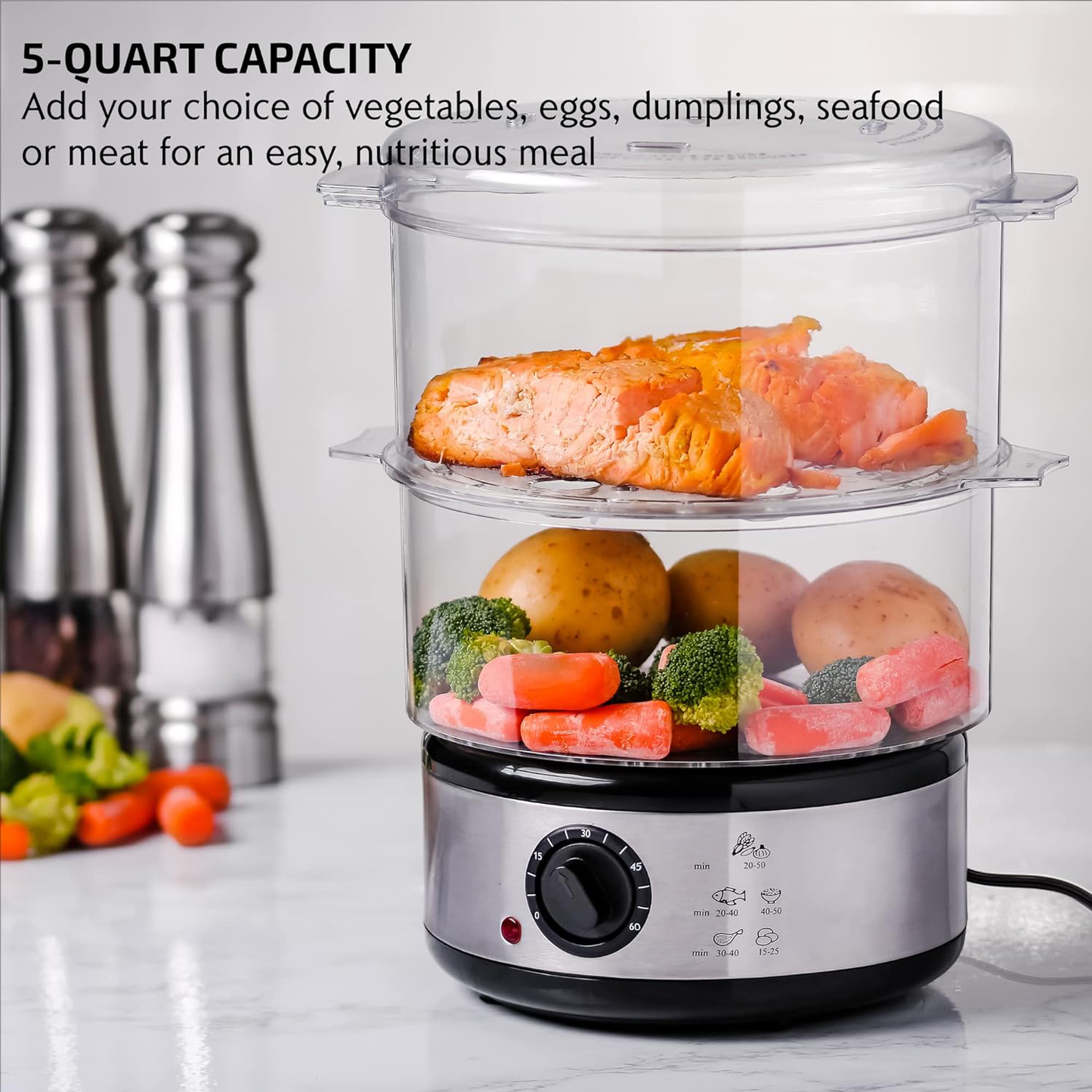 RoyaleGlow Electric Vegetable Steamer 13.7 Quart Capacity