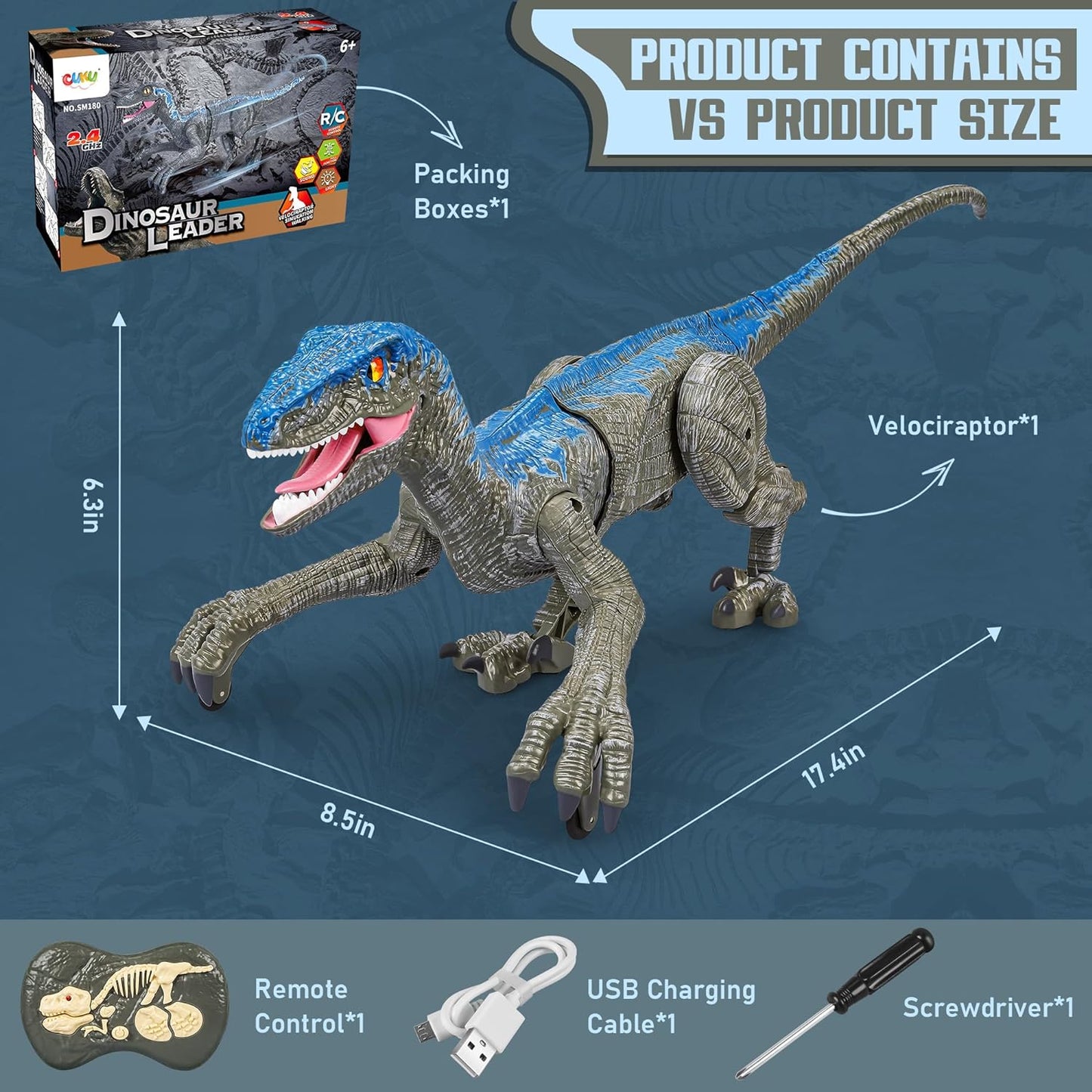 Royaleva Remote Control Dinosaur Raptor X for Kids