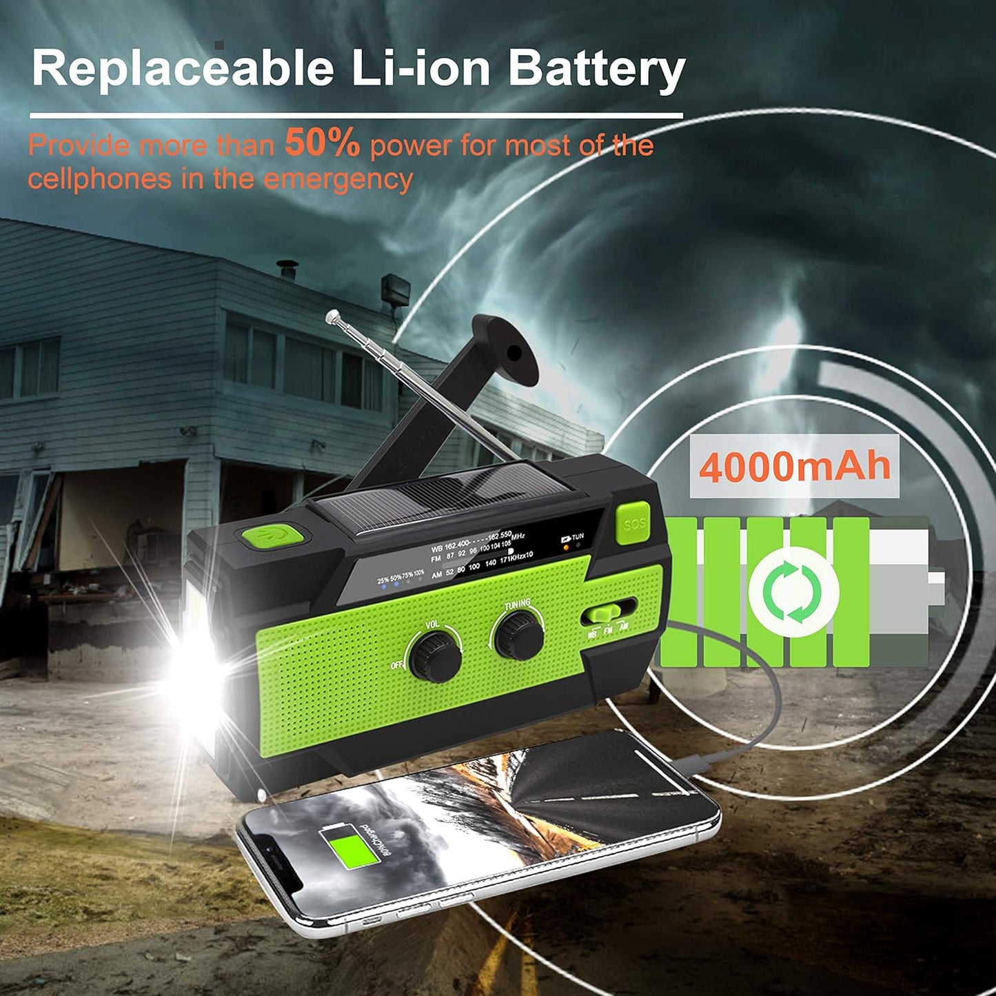 Royaleva Emergency Crank Weather Radio with Flashlight