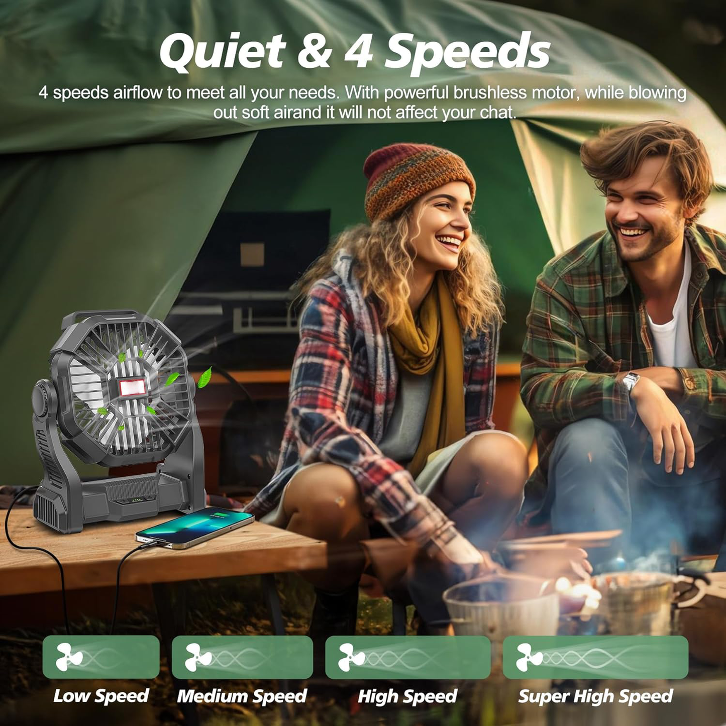 Royaleva Portable Rechargeable Camping Fan with LED Light