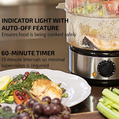 RoyaleGlow Electric Vegetable Steamer 13.7 Quart Capacity